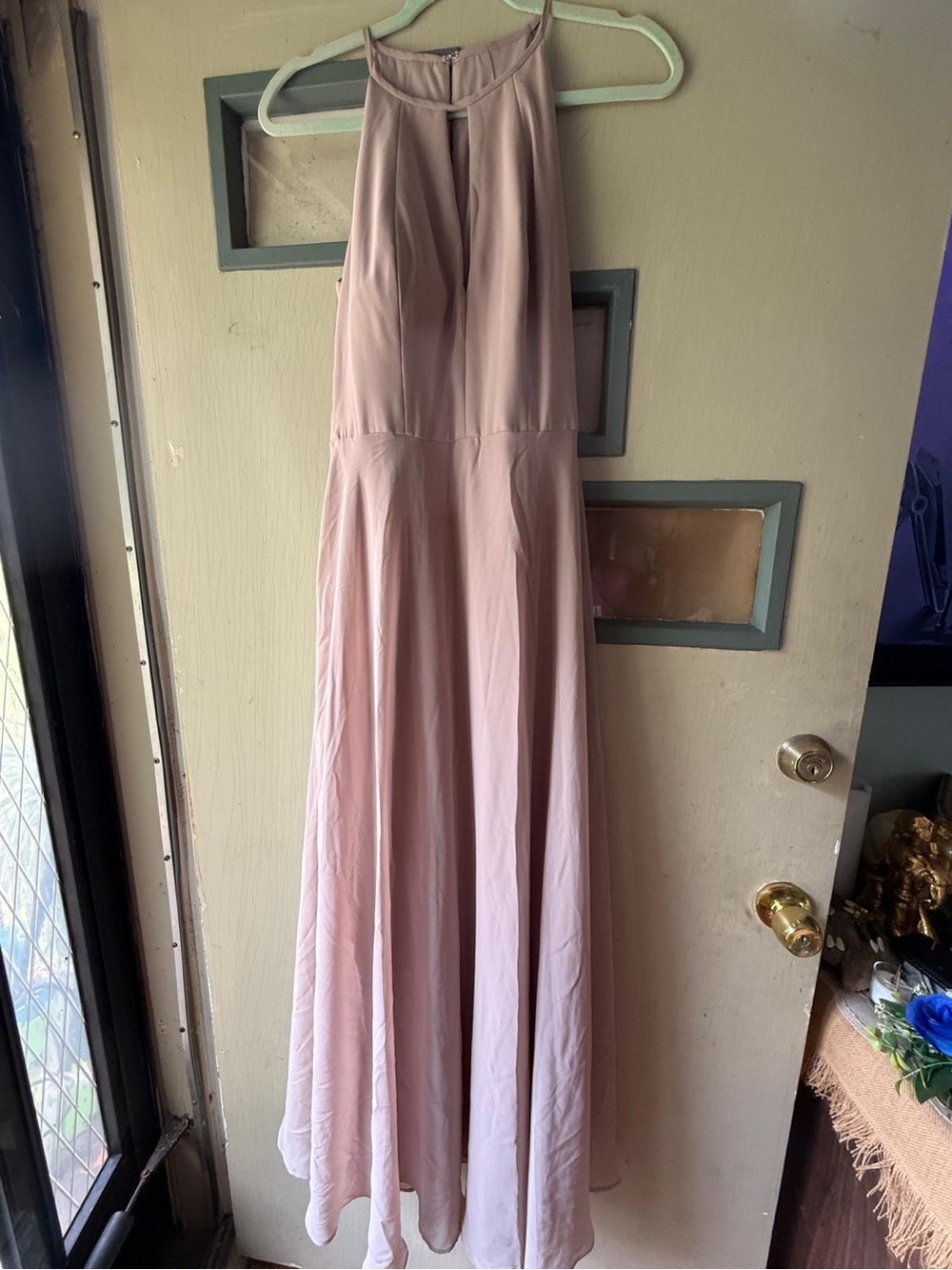 After Six Pale Blush Halter Maxi Gown